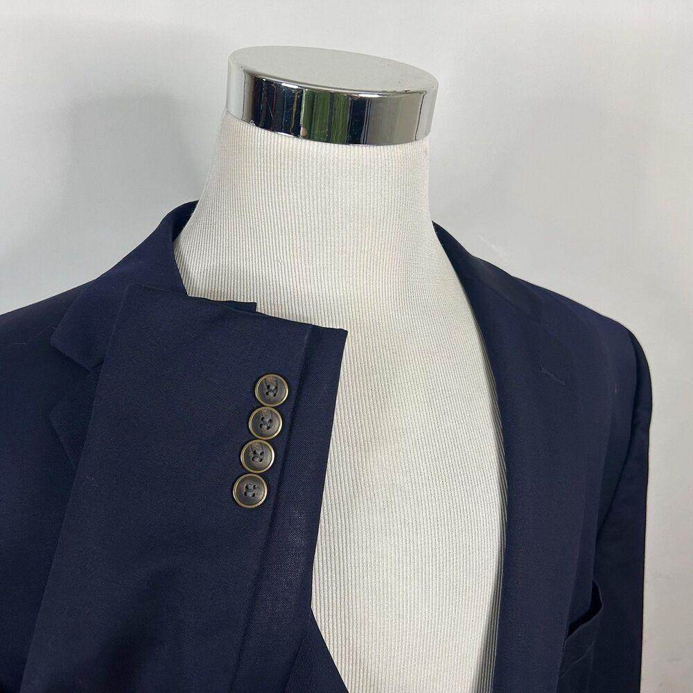 Joseph & Feiss 50R Blazer 100% Wool Navy Blue Gold Two Button Lined Vented